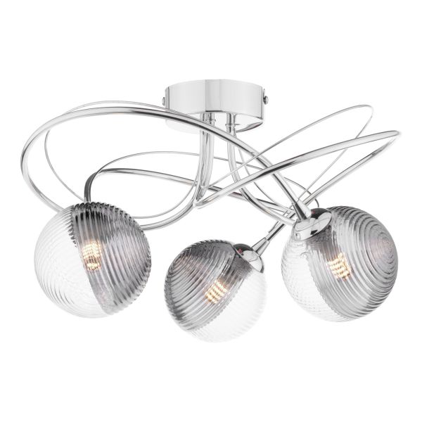 Люстра Dar Lighting ONA5350-18 Onawa 3 Light Semi Flush Polished Chrome With Smoked/Clear Ribbed Glass