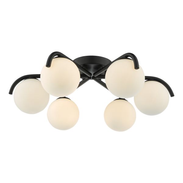 Żyrandol Dar Lighting ORL6422 Orlena 6 Light Flush Matt Black and Opal Glass