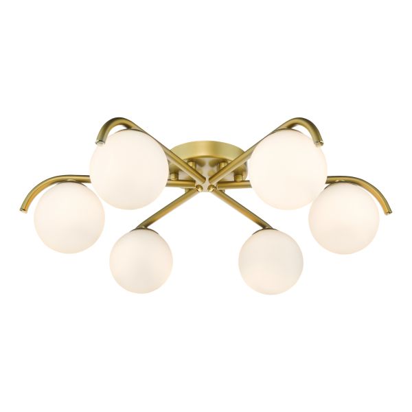 Żyrandol Dar Lighting ORL6435 Orlena 6 Light Flush Satin Gold and Opal Glass