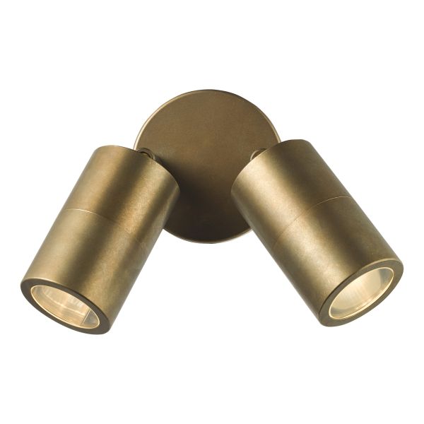 Spot Dar Lighting ORT0975 Ortega 2 Light Outdoor Wall Light Aged Brass and Glass IP65