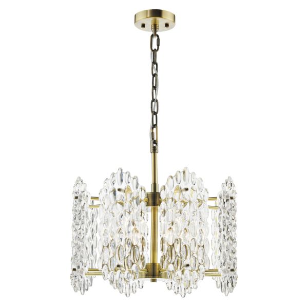 Люстра Dar Lighting POR0875 Porthos 8 Light Pendant Antique Brass and Glass