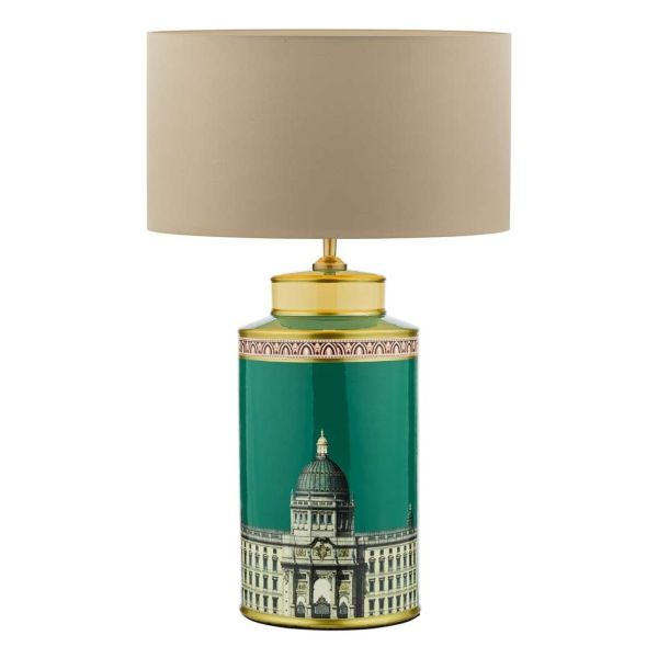 Lampa stołowa Dar Lighting PRO4224 + HIL1629 Hilda Prospect Ceramic Table Lamp Building Print