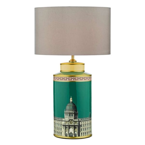 Lampa stołowa Dar Lighting PRO4224 + S1120 Prospect Ceramic Table Lamp Building Print