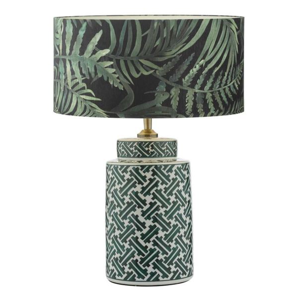 Lampa stołowa Dar Lighting REE4224 + BAM6555 Bamboo Reese Table Lamp Green Print