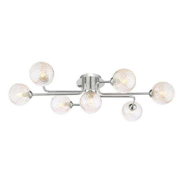 Люстра Dar Lighting REY3450-25 Reyna 7lt Semi Flush Polished Chrome With Twisted Amber Glass