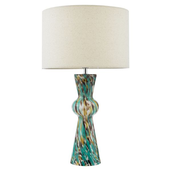 Настільна лампа Dar Lighting RHE4223 Rheneas Table Lamp Blue Art Glass and Polished Chrome With Shade