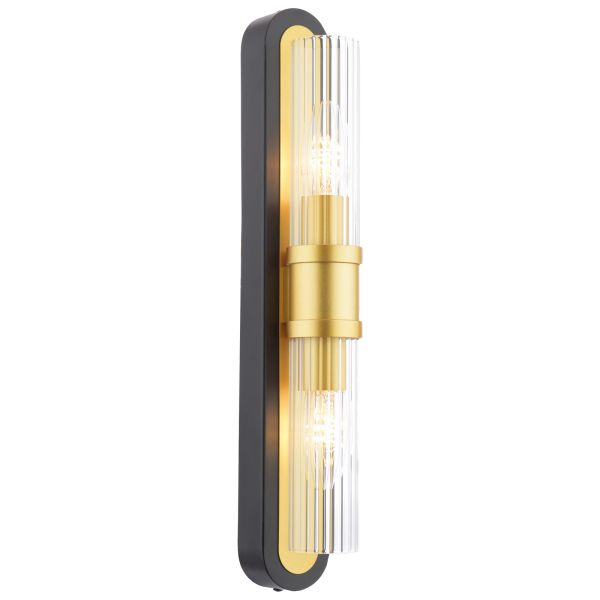 Бра Dar Lighting RHI0954 Rhian 2 Light Wall Light Matt Black and Ribbed Glass