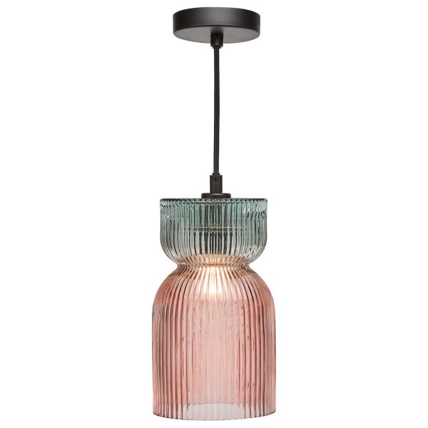 Підвісний світильник Dar Lighting RHU0103 Rhubarb Pendant Pink and Green Ribbed Glass