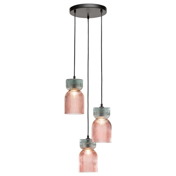 Підвісний світильник Dar Lighting RHU0303 Rhubarb 3 Light Cluster Pendant Pink and Green Ribbed Glass
