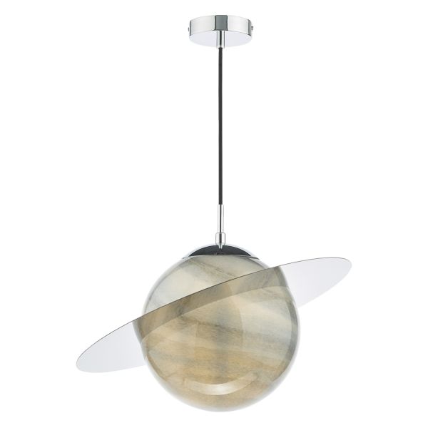 Lampa wisząca Dar Lighting SAT0150 Saturn Pendant Planet Style Glass and Polished Chrome