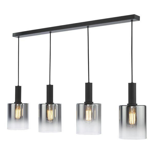 Lampa wisząca Dar Lighting SAV0422 Savannah 4 Light Bar Pendant Matt Black and Smoked Glass