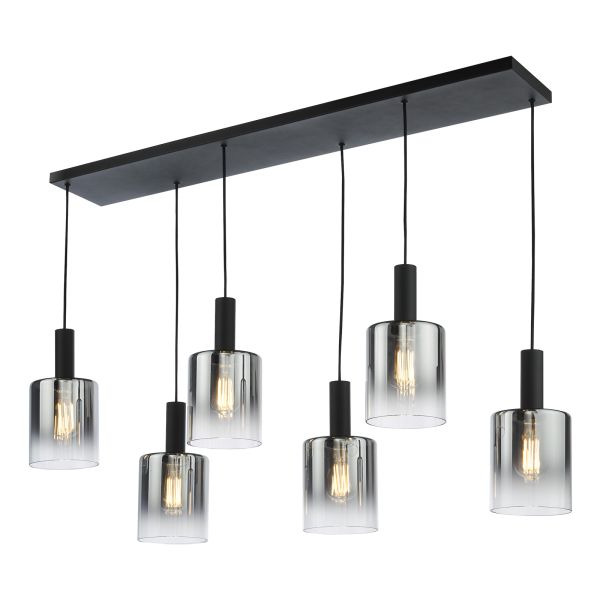 Lampa wisząca Dar Lighting SAV0622 Savannah 6 Light Bar Pendant Matt Black and Smoked Glass