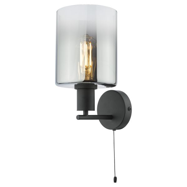 Бра Dar Lighting SAV0722 Savannah Wall Light Matt Black and Smoked Glass