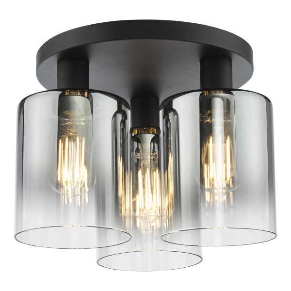 Żyrandol Dar Lighting SAV5322 Savannah 3 Light Flush Matt Black and Smoked Glass