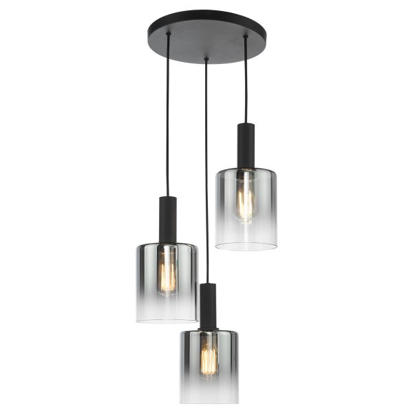 Lampa wisząca Dar Lighting SAV8822 Savannah 3 Light Cluster Pendant Matt Black and Smoked Glass