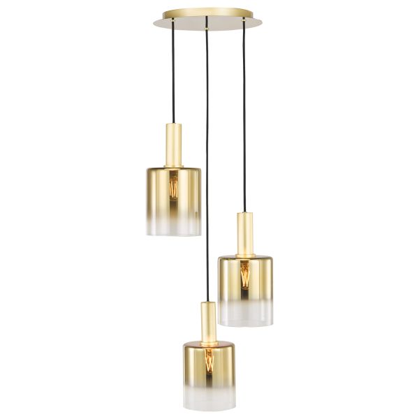 Підвісний світильник Dar Lighting SAV8835 Savannah 3 Light Cluster Pendant Satin Gold and Gold Ombre Glass