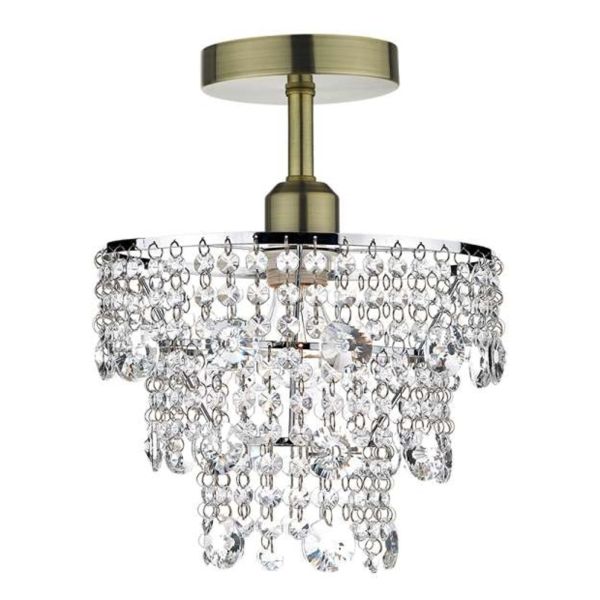 Żyrandol Dar Lighting SF0175 + CYB6550 Cybil 1 Light Semi Flush Suspension Antique Brass