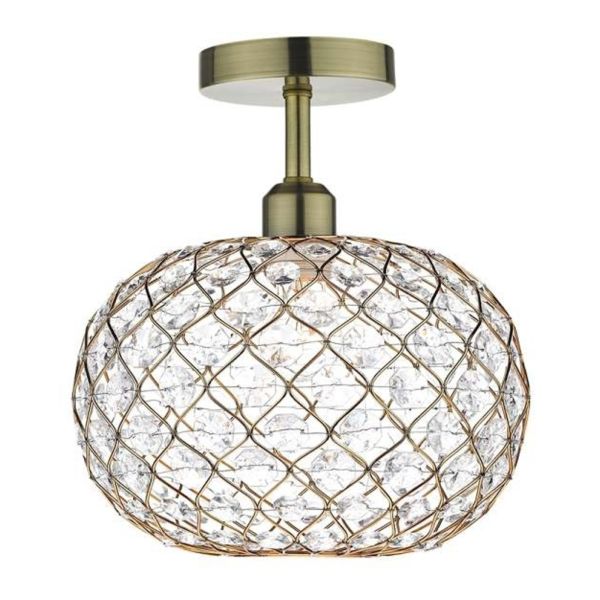 Люстра Dar Lighting SF0175 + JUA6535 Juanita 1 Light Semi Flush Suspension Antique Brass