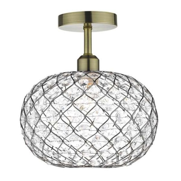 Люстра Dar Lighting SF0175 + JUA6550 Juanita 1 Light Semi Flush Suspension Antique Brass