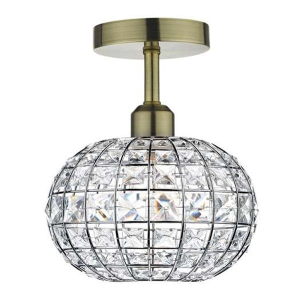 Люстра Dar Lighting SF0175 + LET6550 Letitia 1 Light Semi Flush Suspension Antique Brass