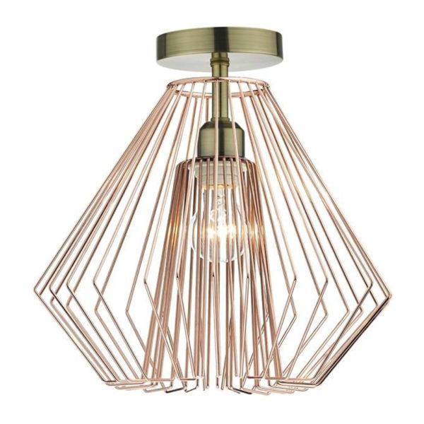 Люстра Dar Lighting SF0175 + NEE6564 Needle 1 Light Semi Flush Suspension Antique Brass