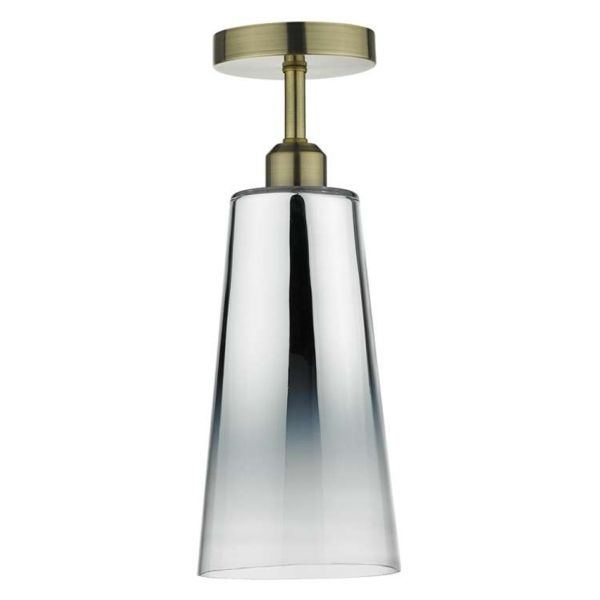 Żyrandol Dar Lighting SF0175 + SMO6550 Smokey 1 Light Semi Flush Suspension Antique Brass