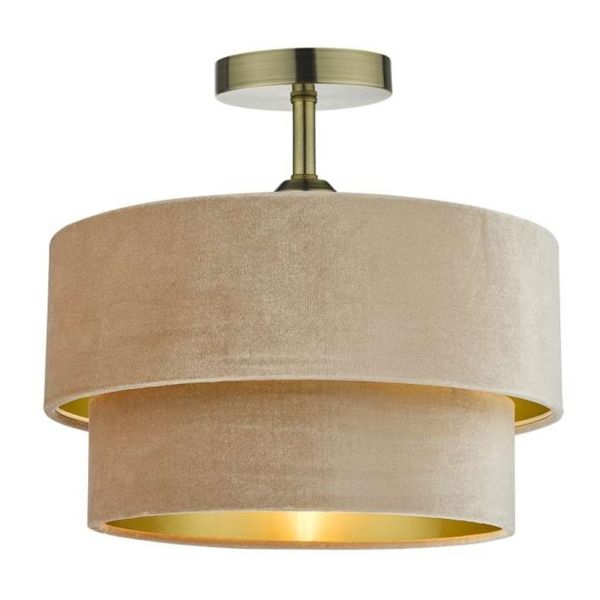 Żyrandol Dar Lighting SF0175 + SUV8601 Suvan 1 Light Semi Flush Suspension Antique Brass