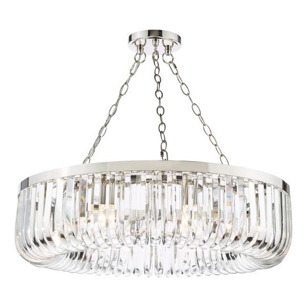 Люстра Dar Lighting SIG0838 Sigourney 8 Light Pendant Polished Nickel and Crystal