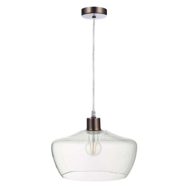 Lampa wisząca Dar Lighting SP61 + FID6508 Fidella 1 Light Antique Chrome E27 Suspension With Clear Cable