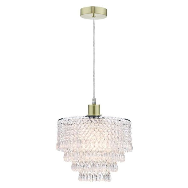 Lampa wisząca Dar Lighting SP63 + DIO6508 Dionne 1 Light Satin Brass E27 Suspension With Clear Cable