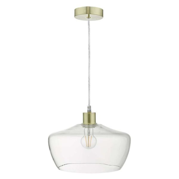 Lampa wisząca Dar Lighting SP63 + FID6508 Fidella 1 Light Satin Brass E27 Suspension With Clear Cable