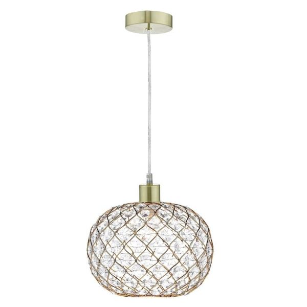 Lampa wisząca Dar Lighting SP63 + JUA6535 Juanita 1 Light Satin Brass E27 Suspension With Clear Cable