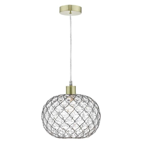 Lampa wisząca Dar Lighting SP63 + JUA6550 Juanita 1 Light Satin Brass E27 Suspension With Clear Cable