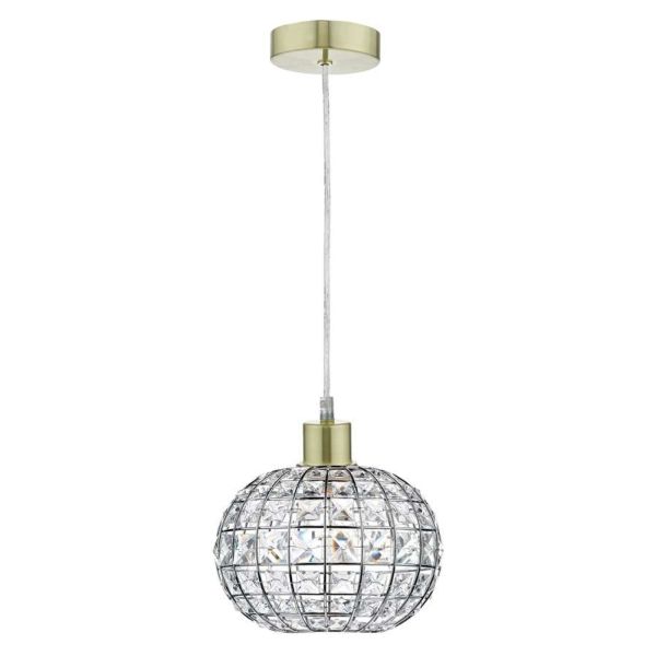 Lampa wisząca Dar Lighting SP63 + LET6550 Letitia 1 Light Satin Brass E27 Suspension With Clear Cable