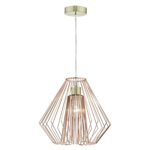 Lampa wisząca Dar Lighting SP63 + NEE6564 Needle 1 Light Satin Brass E27 Suspension With Clear Cable