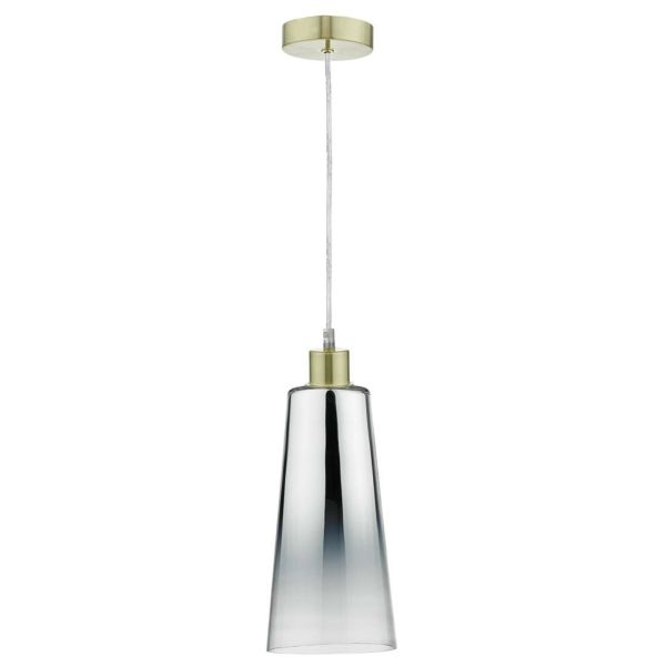 Lampa wisząca Dar Lighting SP63 + SMO6550 Smokey 1 Light Satin Brass E27 Suspension With Clear Cable