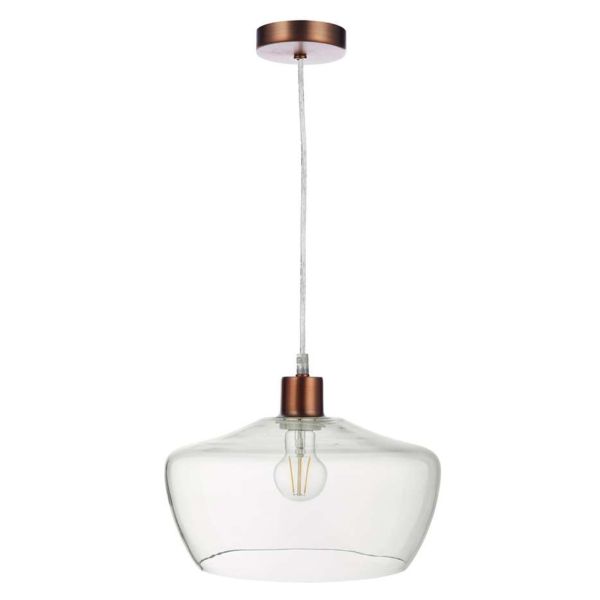 Lampa wisząca Dar Lighting SP64 + FID6508 Fidella 1 Light Aged Copper E27 Suspension With Clear Cable