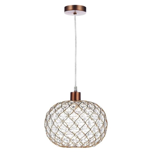 Lampa wisząca Dar Lighting SP64 + JUA6535 Juanita 1 Light Aged Copper E27 Suspension With Clear Cable