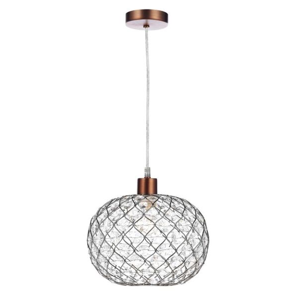 Lampa wisząca Dar Lighting SP64 + JUA6550 Juanita 1 Light Aged Copper E27 Suspension With Clear Cable