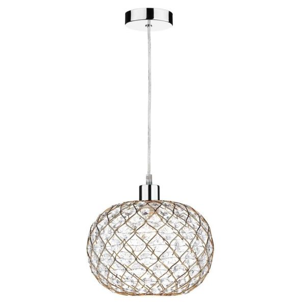 Lampa wisząca Dar Lighting SP65 + JUA6535 Juanita 1 Light Polished Chrome E27 Suspension With Clear Cable