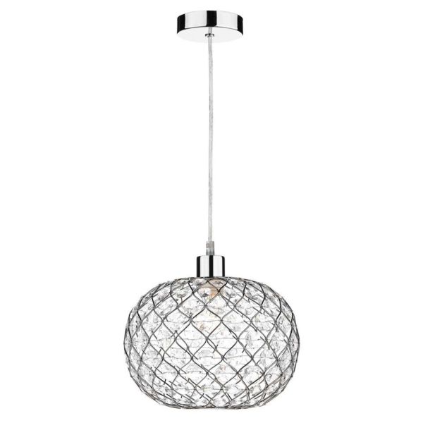 Lampa wisząca Dar Lighting SP65 + JUA6550 Juanita 1 Light Polished Chrome E27 Suspension With Clear Cable