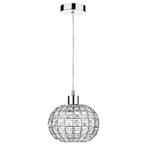 Lampa wisząca Dar Lighting SP65 + LET6550 Letitia 1 Light Polished Chrome E27 Suspension With Clear Cable