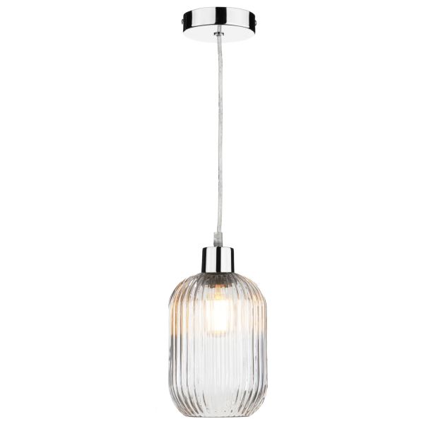 Підвісний світильник Dar Lighting SP65-SAW6508 Sawyer Pendant Polished Chrome and Ribbed Glass