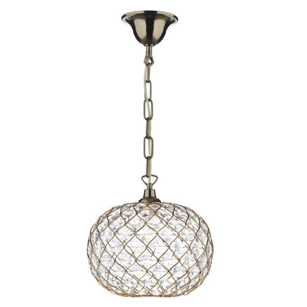 Lampa wisząca Dar Lighting SP6575 + JUA6535 Juanita 1 Light Antique Brass E27 Suspension With Chain