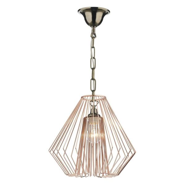 Lampa wisząca Dar Lighting SP6575 + NEE6564 Needle 1 Light Antique Brass E27 Suspension With Chain