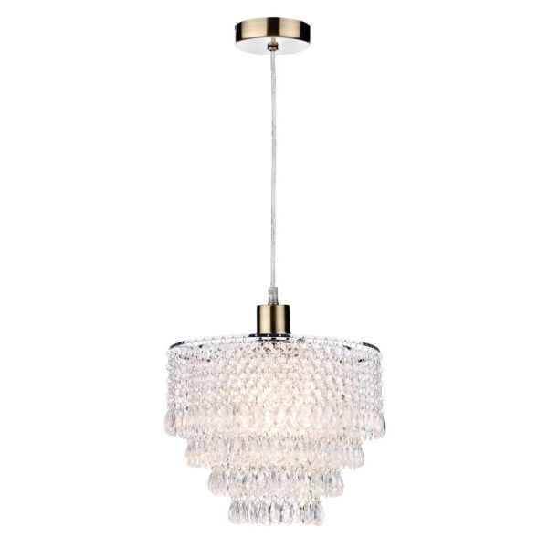 Lampa wisząca Dar Lighting SP67 + DIO6508 Dionne 1 Light Antique Brass E27 Suspension With Clear Cable