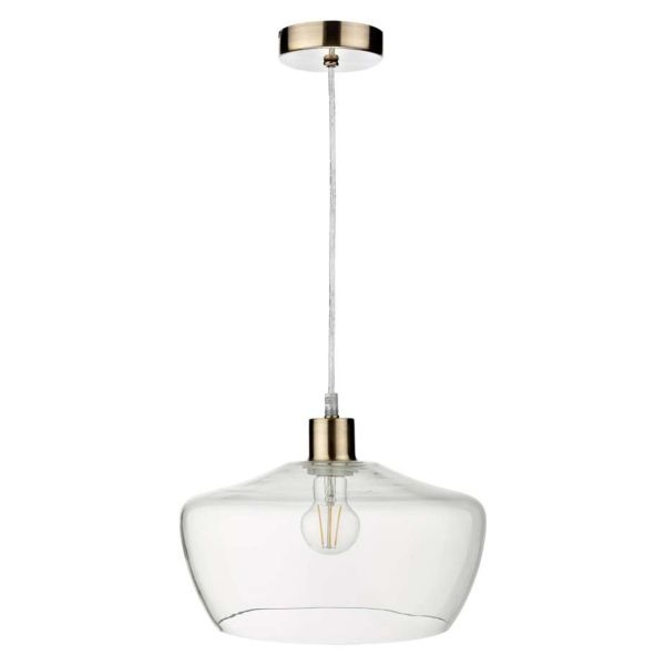 Lampa wisząca Dar Lighting SP67 + FID6508 Fidella 1 Light Antique Brass E27 Suspension With Clear Cable