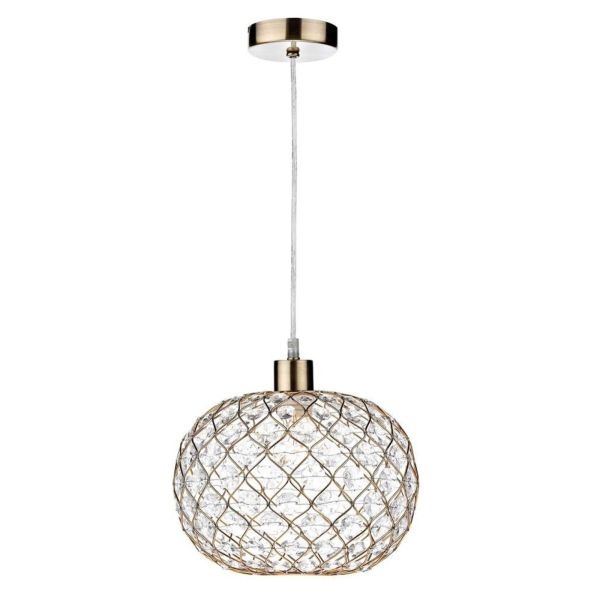 Lampa wisząca Dar Lighting SP67 + JUA6535 Juanita 1 Light Antique Brass E27 Suspension With Clear Cable