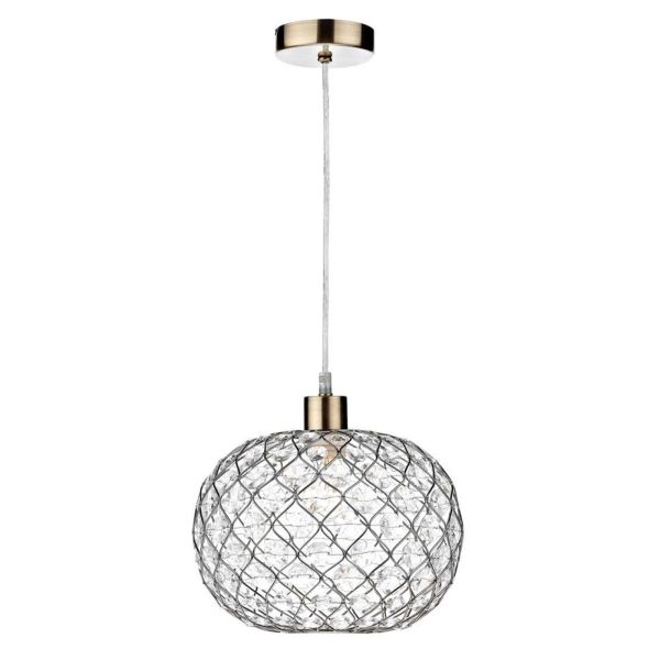 Lampa wisząca Dar Lighting SP67 + JUA6550 Juanita 1 Light Antique Brass E27 Suspension With Clear Cable