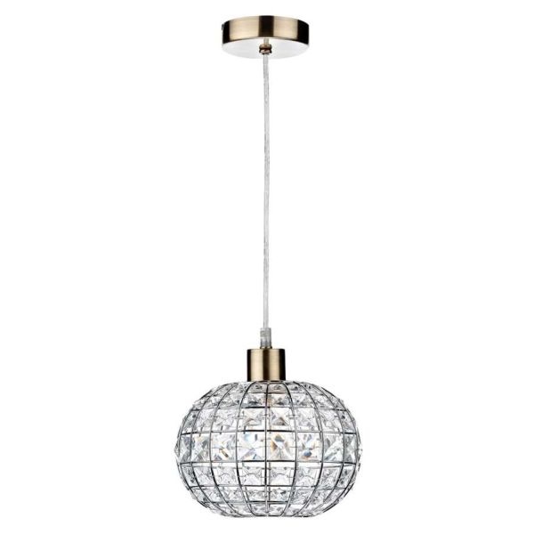 Lampa wisząca Dar Lighting SP67 + LET6550 Letitia 1 Light Antique Brass E27 Suspension With Clear Cable